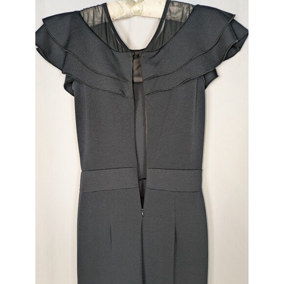 Venus Jumpsuit XS Women's Black Mesh Neck Ruffles Short Sleeve Flared Leg Zipper - Picture 6 of 8